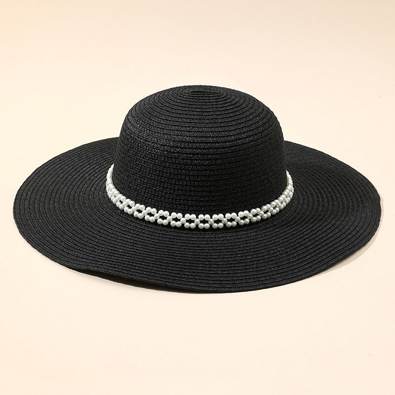 Fancy Black Floppy Straw Sun Hats voor Lady