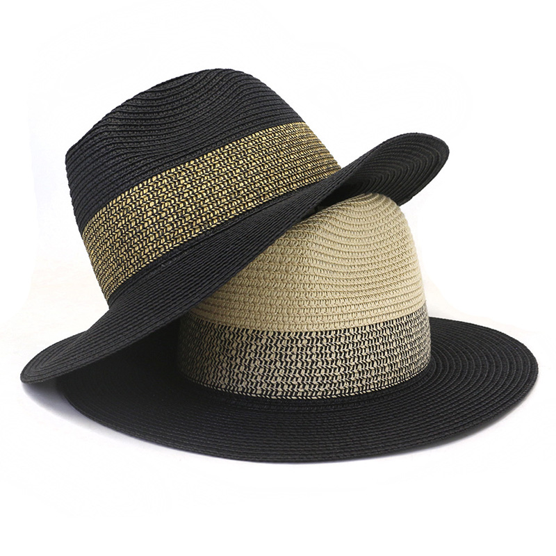 Mens zwart papier stro Panama Fedora hoed