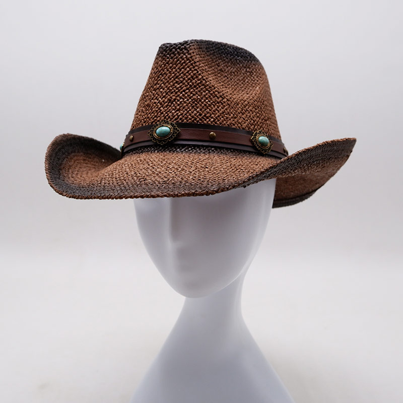 Turquoise lederen band bruine stro cowboyhoeden